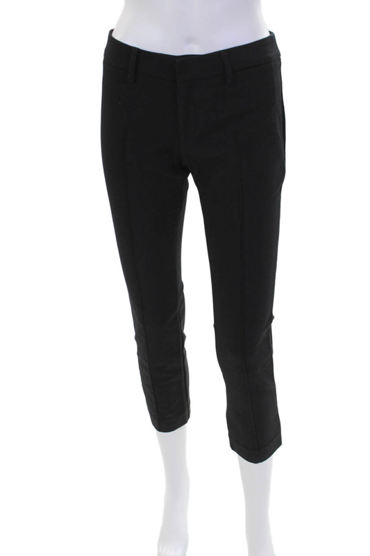 Drew Womens Cotton Pleated Mid Rise Straight Leg Trousers Black Size 0