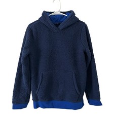 Lands' End Kids Boys Sherpa Flannel Pullover Hoodie Navy XL 14 16 NWOT