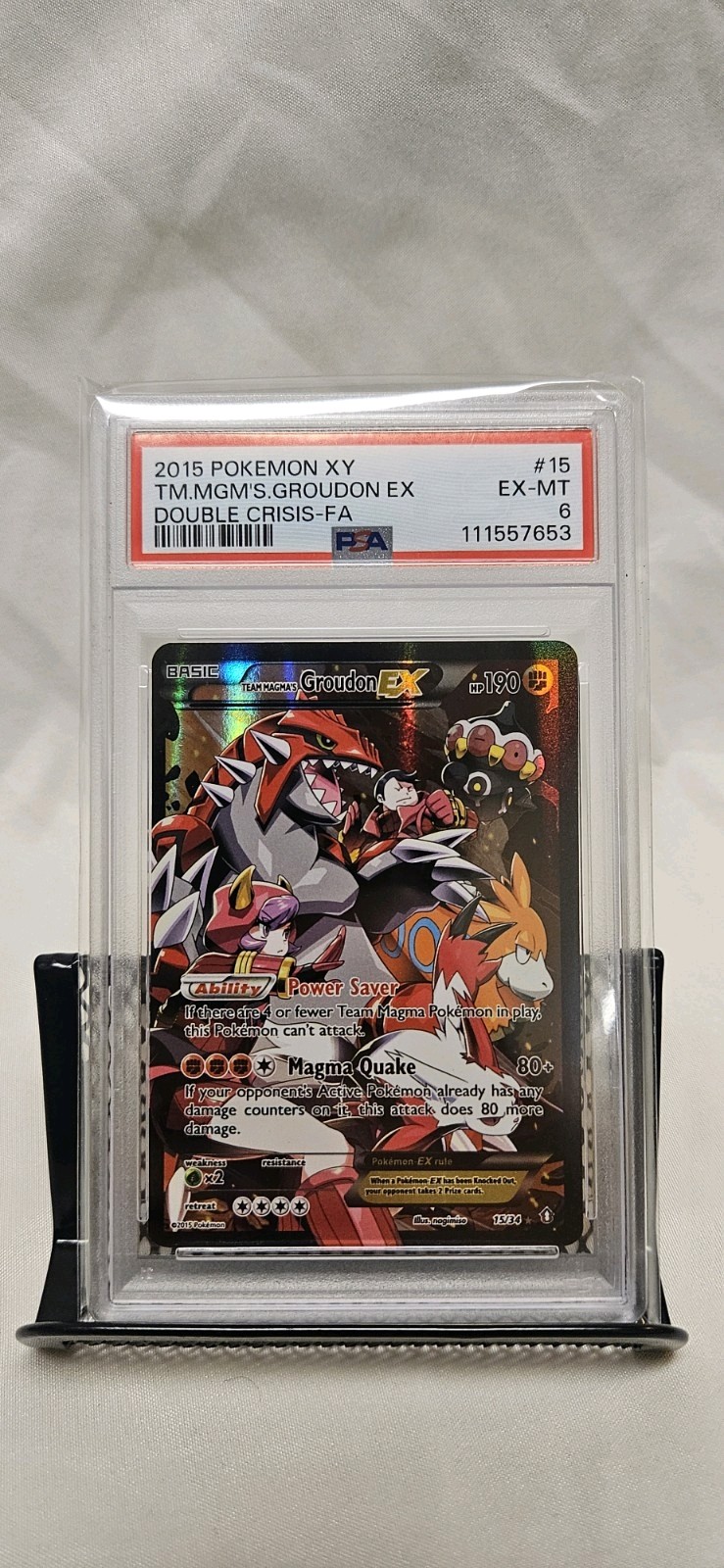 2015 POKEMON XY DOUBLE CRISIS #15 FULL ART/TEAM MAGMA'S GROUDON EX PSA 6