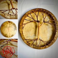 Handmade Shaman Frame Drum 16" Goat Skin Tree Style