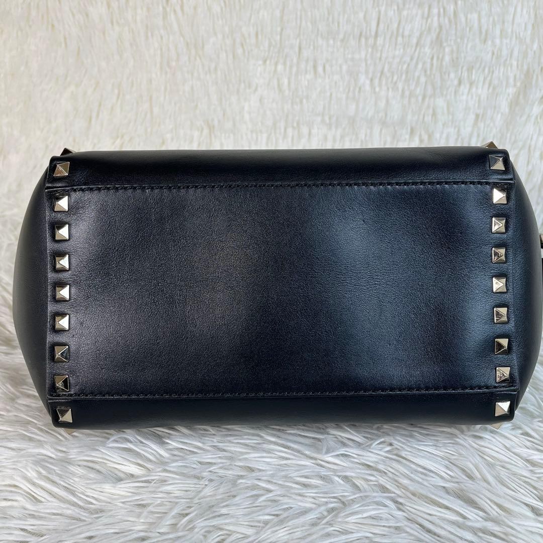 Valentino Garavani Rockstud 2Way Leather Handbag Black, B Grade Japan thumbnail 6
