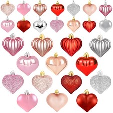 48PCS Heart Ornaments, Shaped Valentine Red Pink Sliver Rose Gold