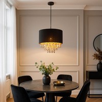 HäNgeleuchte Esszimmerlampe Pendelleuchte Schwarz Gold Kristalle Rauch H 120 Cm