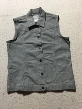 French Dressing Button Up Vest Womens 8 Black White Microprint Sleeveless