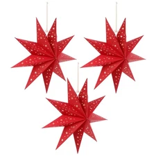 3Pcs Paper Star Lantern Lampshade 9 Pointed Star Hanging Decorations for Chri...