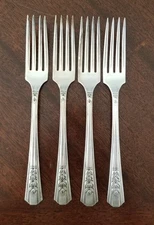 Lot of 4 Dinner Forks 7 1/2" "Rosalie" 1938 Wm. A. Rogers Oneida Silverplate