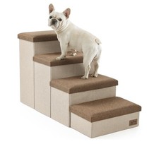 Dog Stairs with Storage, 4-Step Wider Sturdy Dog Steps for Small/Medium/Large...