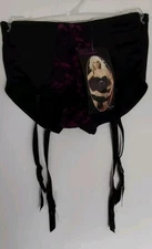 SEVEN ' TIL MIDNIGHT SIZE SMALL BLACK HIPSTER WITH GARTER SATIN BLACK PINK LACE
