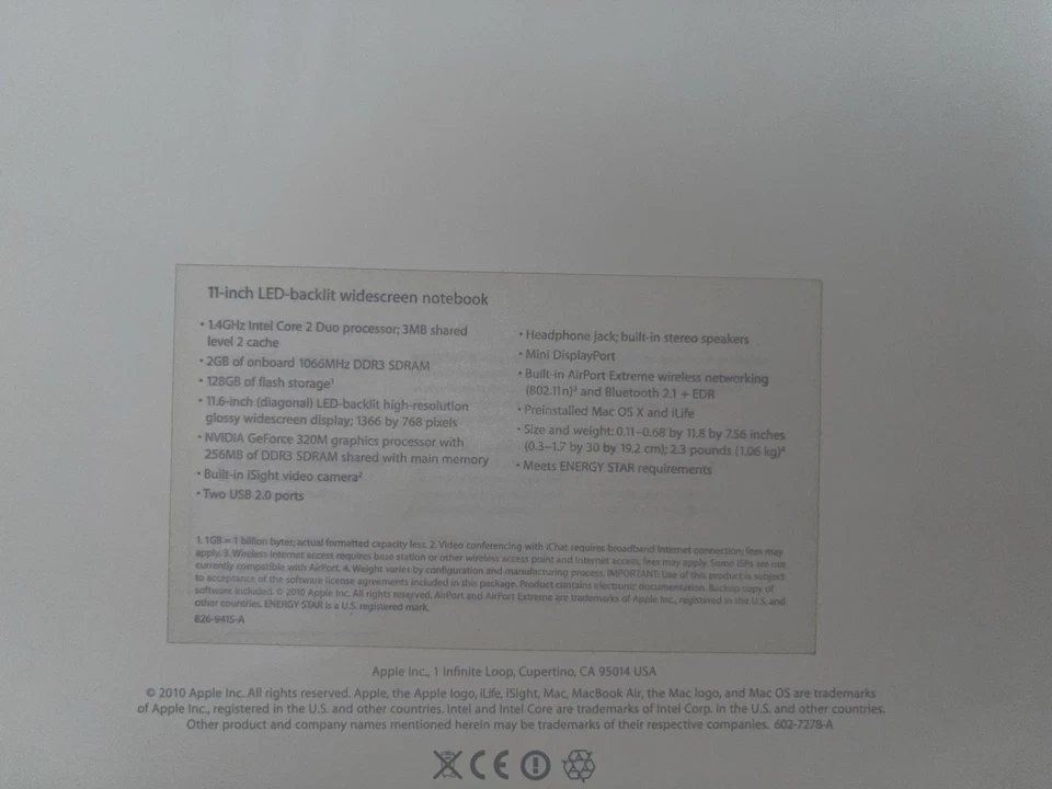 Apple MacBook Air A1370 11.6" Laptop - MC506LL/A (October, 2010) - Image 3 of 4