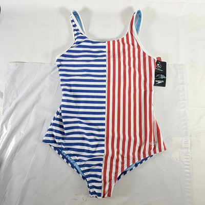 #ad #ad Speedo Girls One Piece Patriotic Stripe Blocked Swimsuit True Cobalt Size 16 $19.99