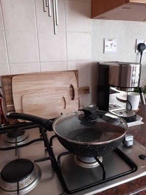 24 cm Frittierpfanne mit Deckel, Granit Bratpfanne Antihaftbeschichtet, Antihaft Bratpfanne...