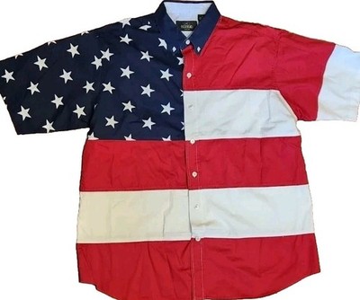 REDHEAD Shirt Men s XL Short Sleeve 4th July American Flag Patriotic Vintage USA