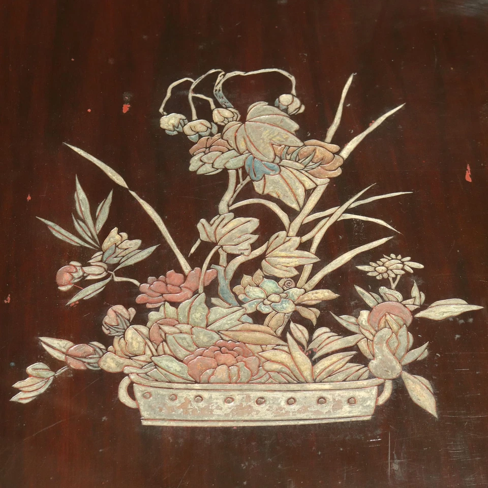 Table Basse Ancienne Style Chinois '900 Bois Exotique Gravé Laqué - Photo 4/4