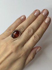 Genuine Baltic Amber Stone Ring with Sterling Silver.Natural COGNAC Amber Ring.