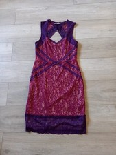 Oasis Purple & Dark Pink Lace Stretch Bodycon Dress Wiggle Evening Party UK10/12