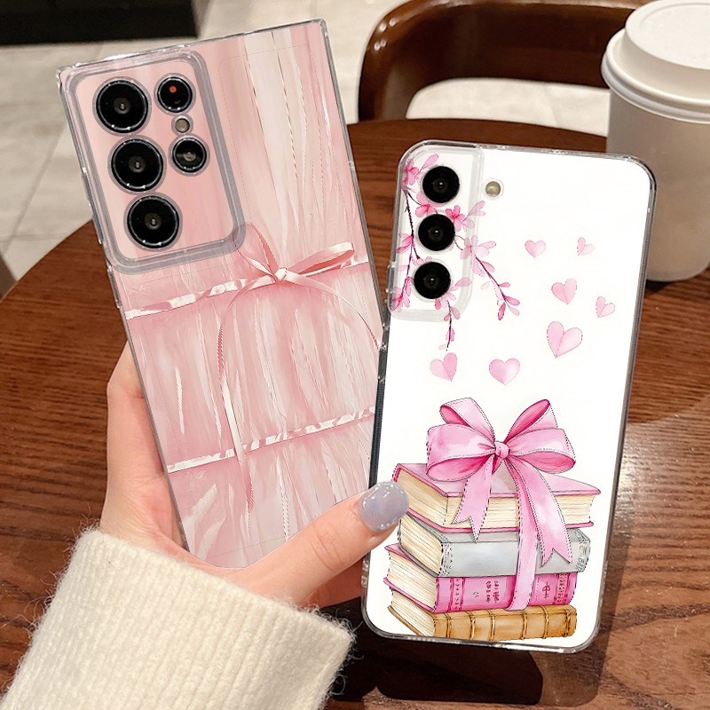 Custodia per Samsung S26 S25 S24 Ultra A17 A57 carina rosa fiocco cover silicone trasparente foto 5