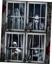4 Pcs Scary Halloween Ghost Curtain Halloween Window Silhouette Spooky Ghost