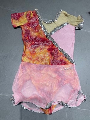 Chacott Rhythmic Gymnastics Leotard Sparkle Sequin Red Orange Pink Size 150