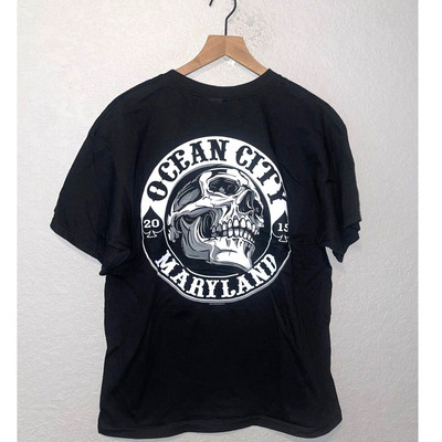 Ocean City Biker Shirt 2015 Hot Leathers Maryland Skull Graphic Black Large Tee