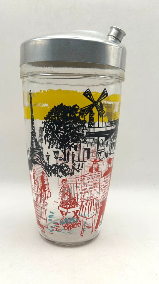 Vintage Bloomfield Glass Cocktail Shaker Paris Eiffel Tower Martini Tom Collins