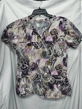 Women's Scrub Top, Brand Bring It On, Size M, Short Sleeve, Multicolor Paisley