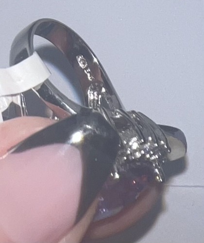 NEW Oval Lab Created Amethyst Diamond Halo Ring Silver Size 8 Gorgeous Gift 💝 - Picture 10 of 13