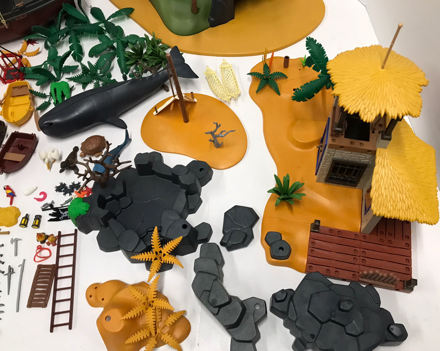 Large Vintage Playmobil Pirate Ship & Island Bundle Set 3799, 3750