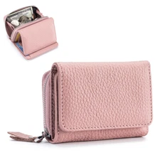 Womens Rfid Blocking Small Wallet Leather Card Holder Pocket with Zip Coin Purse
