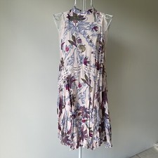 FREE PEOPLE SHE MOVES CHEMISE HIGH NECK LACE SLEEVELESS MINI FLOWER PRINT PINK M