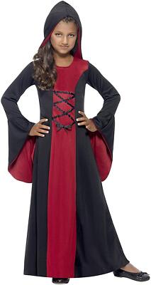 Smiffys Vamp Kostüm, rot & schwarz Kapuzenkleid mit Schnürung, Halloween Ch