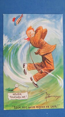 R Tuck Fred Buchanan Comic Postkarte 1930er Schotte Golfplatz Club sprechender Ball