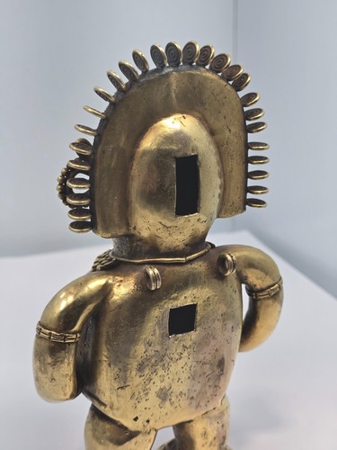 Antique Pre Columbian Men Idol God Solid 9-10K Gold Figure Statue - Picture 5 of 10