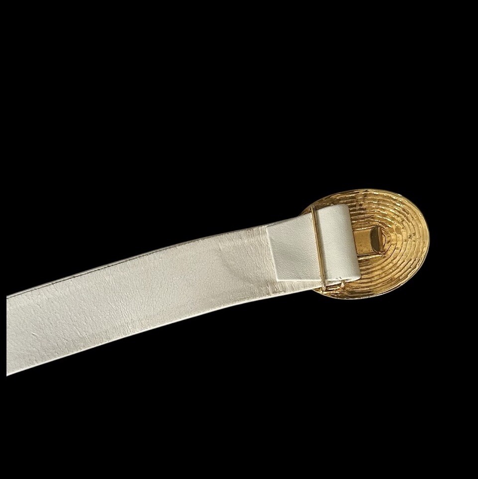 St. John Vintage White Wide Leather Belt with Gold and 