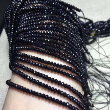 Natural 2x4mm Faceted Black Agate Onyx Rondelle DIY Gemstone Loose Beads 15''