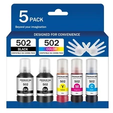 5 pack Refill Ink Bottles Fit for Epson EcoTank T502 T522 Workforce ET-4750