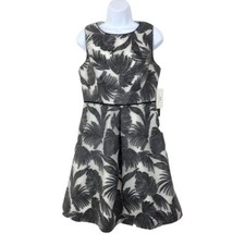 H Halston Womens Size 8 Cream Black Floral Fit & Flare Dress New NWT