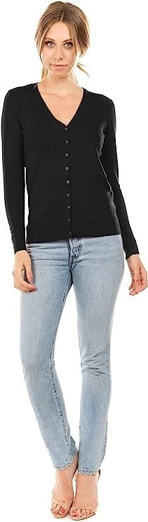 Cárdigan Cielo Viscosa Manga Larga Cuello en V con Botones Decorativos Negro Mujer 2XL Foto 4 de 4