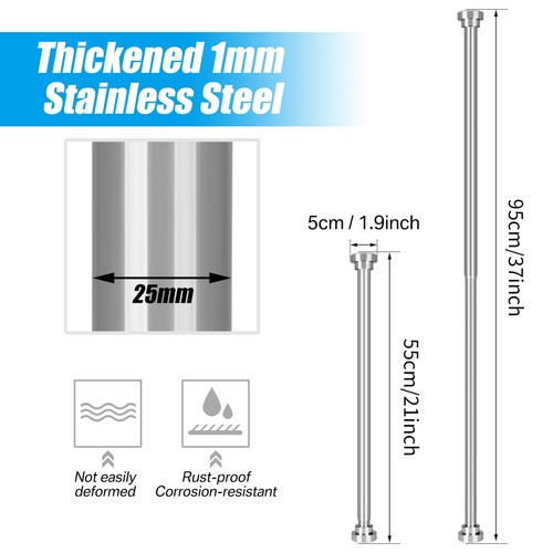 Adjustable Telescopic Shower Curtain Rail Rod Pole 21" - 78" Stainless Steel - Picture 11 of 14