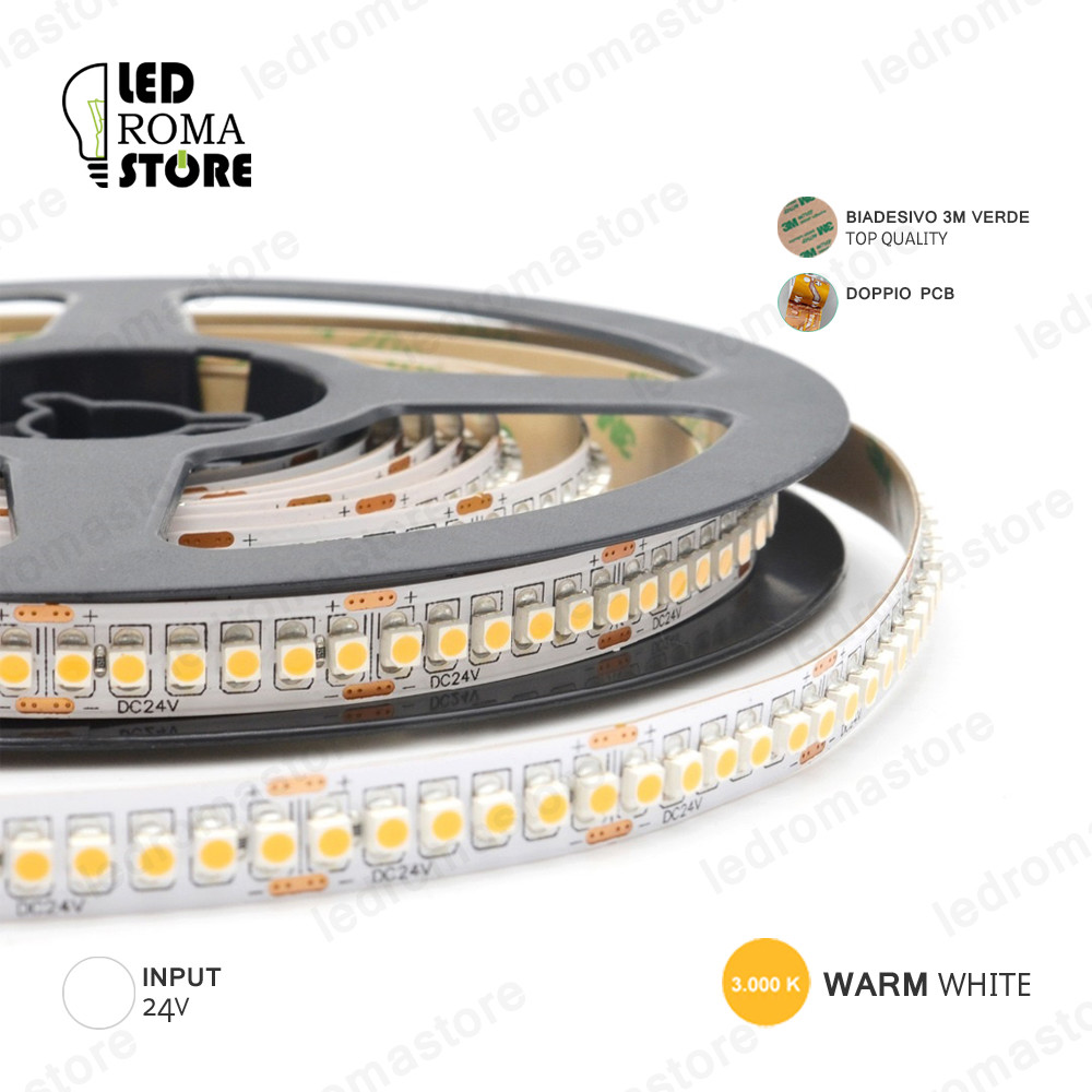 Striscia LED 24V 3528 1200 LED 5m 3000K Bianco Caldo Epistar Professionale