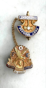 FRATERNAL ORDER OF EAGLE PAST MADAM PRESIDENT 2 PCS YELLOW GOLD AND DIAMOND PIN