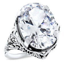 925 STERLING SILVER CLASSIC ART DECO STYLE FILIGREE CZ RING 953X