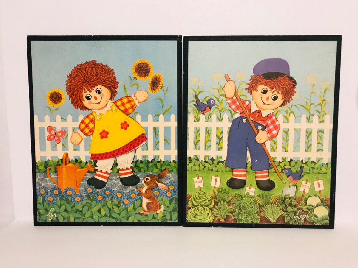 VINTAGE LYN Raggedy Ann & Andy Pictures Decor Wall Art Hangings