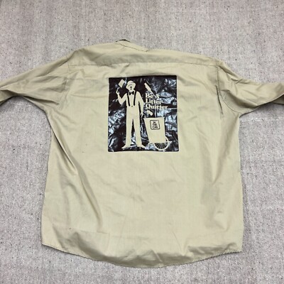 Vintage Topmaster Button Up Shirt Mens XL Beige 1970s Litter Quitter