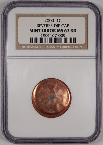 2000 1c Double Struck Capped Cupped Die Cap - Rare Mint Error Coin NGC MS67RD - Picture 2 of 3