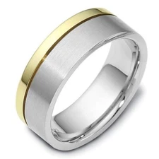 Matt Finish 950 Platinum With Golden Strip Men's Engagement Wedding Band