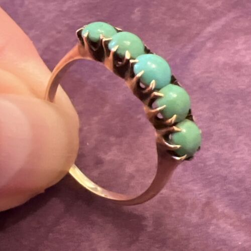Antique Victorian 15ct Yellow Gold Turquoise 5 Cab