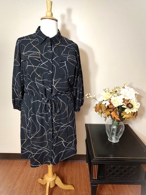 NWT!! CITY CHIC Black Relaxed Draw String Tie Button Down Front Dress-S