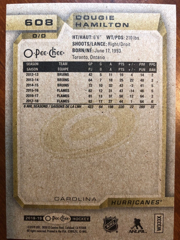 18-19 UD Series 2 Opee Chee #608 Dougie Hamilton - Image 2 of 2