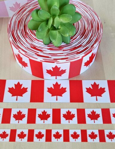 5/8, 7/8 & 1.5" (1 YD) Canadian Flag Grosgrain Ribbon Maple Leaf Canadian Ribbon - Picture 1 of 1