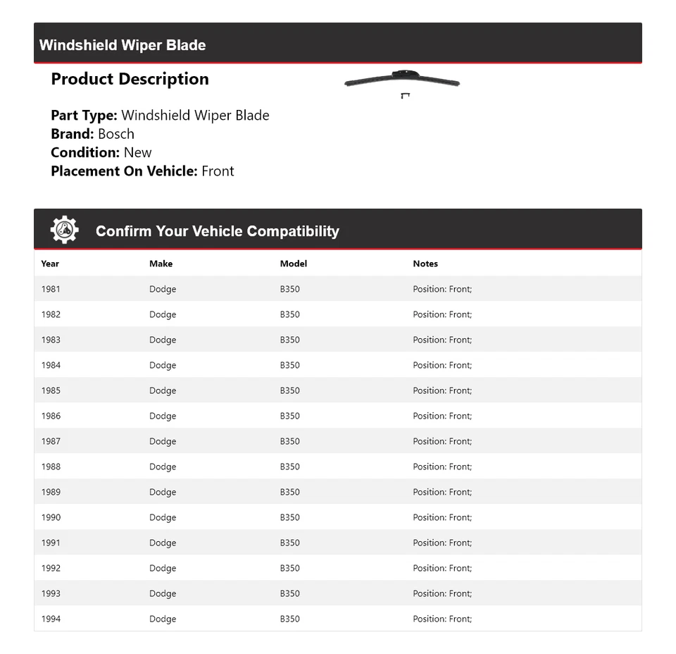 Limpiaparabrisas delantero Evolution 1982 1983 para Dodge B350 Bosch 1981-1994 Foto 2 de 4